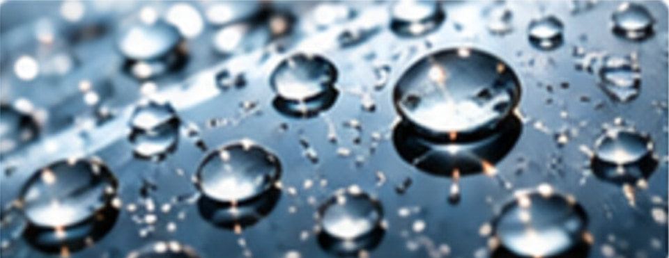 Water beading on a hydrophobic glass surface